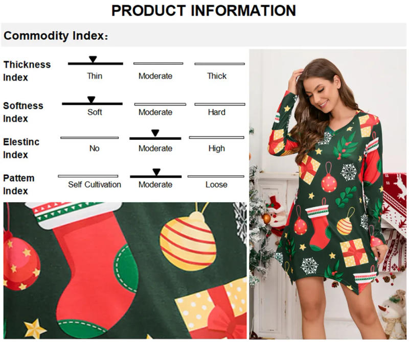 Description Picture 2 of itemCasual Christmas Print Short Dress Women Autumn Loose V-Neck Long-Sleeved Slim Fit Irregular Christmas Dress Robe Femme Vestidos