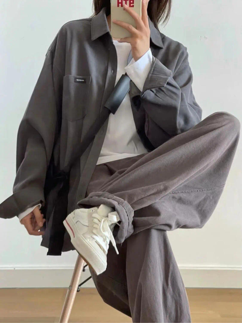 Description Picture 5 of itemDeeptown Japanese Oversized Women's Pants Gray Harajuku Style Baggy Fall Clothes Man Vintage Wide Leg Black Trousers Streetwear