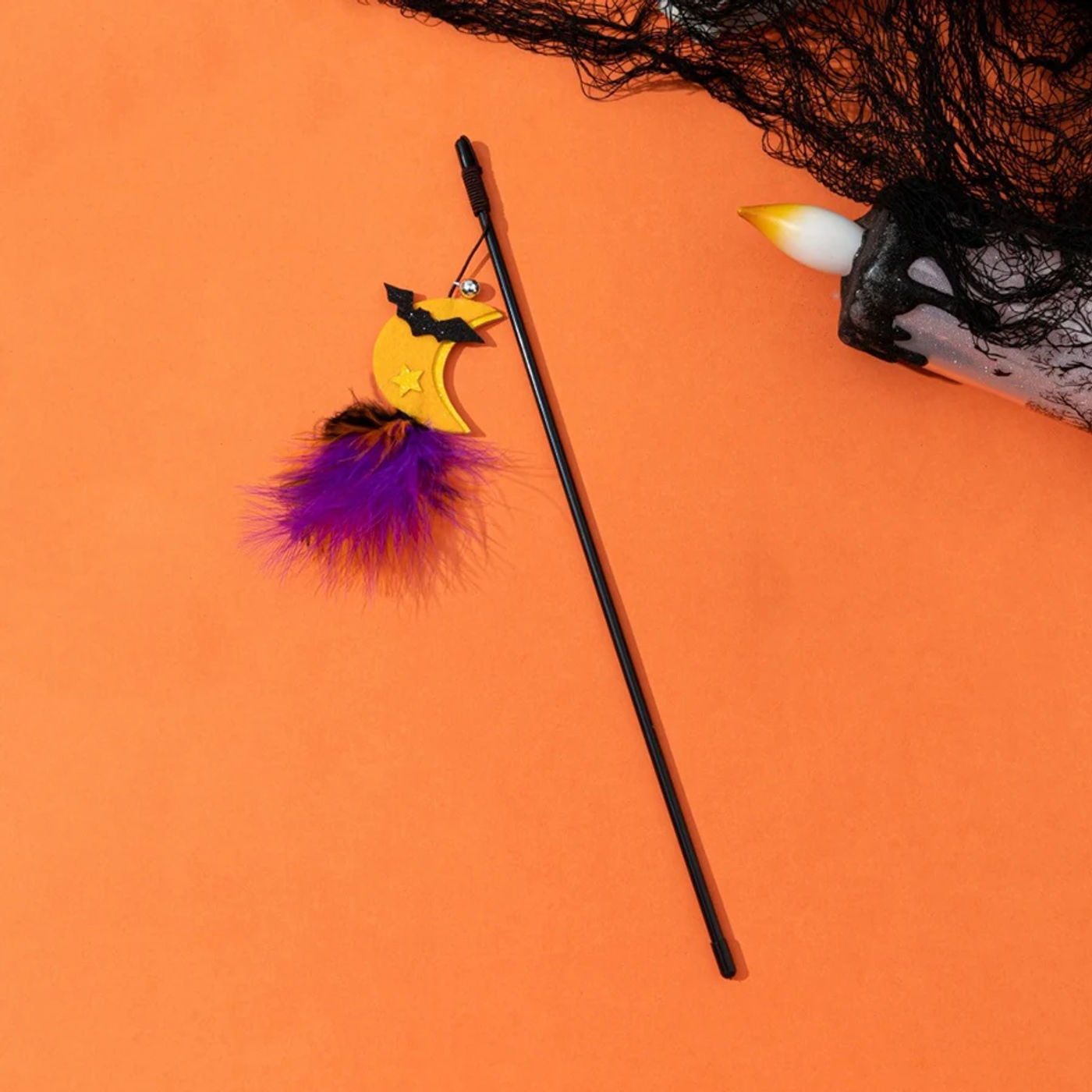 Description Picture 4 of itemCat Interactive Toy Halloween Feather Teaser Stick Wand Pet Feather Bell Refill Replacement Catcher Product for Cat Exercise