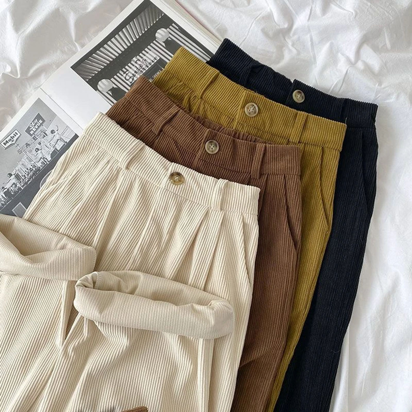 Description Picture 5 of itemVintage High Waist Corduroy Pants Women Spring Fall Straight Causal Full Length Trousers Korean Fashion All Match Black Pants