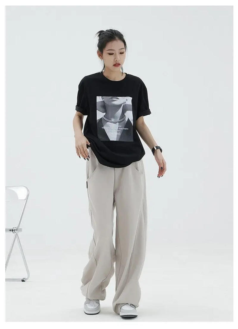 Description Picture 4 of itemStreetwear Fashion Women Solid Sweatpants Spring Autumn Street Dance Jazz Loose Elastic Waist Casual Wide Leg Sports Trousers