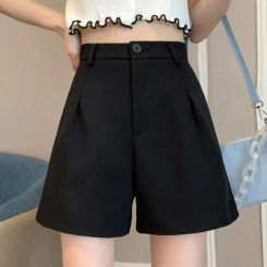 LINXIQIN Office Lady High Waist Shorts Women Wide Leg Short Pants Korean Fashion Summer Shorts Black Elegant Woman Clothes 2024