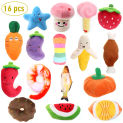 16pcs/set Plush Squeaky Dog Chew Toy Fruit Vegetable Puppy Training Toy for Cat Pets Red Pepper Carrot Fish