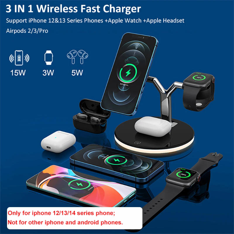 Description Picture 5 of itemMagnetic Wireless Charger 3 in 1 For iPhone 12 13 14 15 Pro Max 15W Fast Wireless Charging Dock Station For Apple Watch Charger