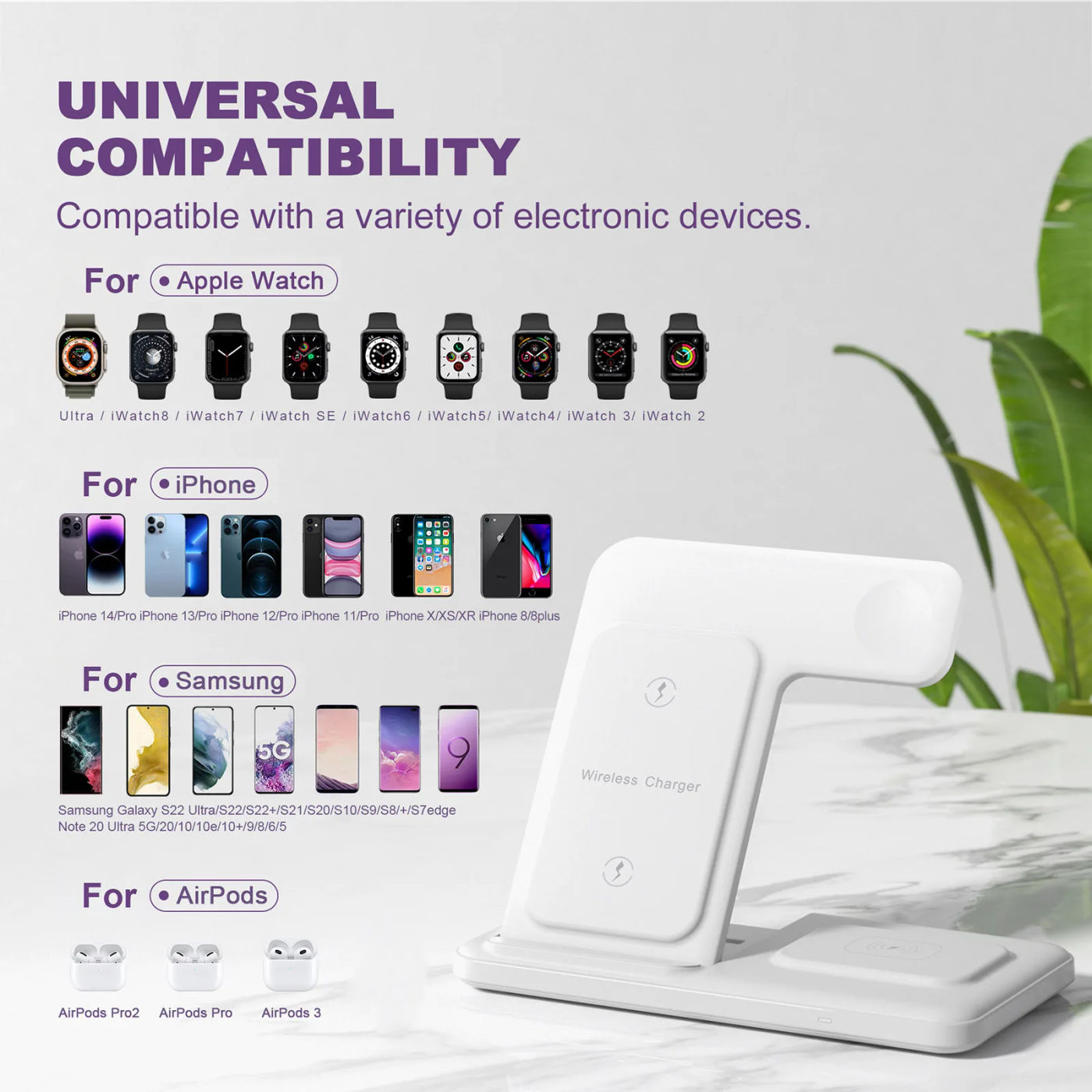 Description Picture 3 of item20W Foldable Wireless Charger for iPhone 14 13 12 11 XS XR X 8 Apple Watch 8 Airpods Pro 3 in 1 Fast Charging Stand Dock Station
