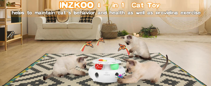 Description Picture 2 of itemINKZOO 4-in-1 Interactive Cat Toys for Indoor Cats, Automatic 6 Holes Mice Whack-A-Mole, Fluttering Butterfly, Track Balls, USB