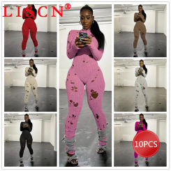 10Pcs Bulk Items Wholesale Lots Knitting Jumpsutis Fall 2023 Hollow Out Bandage Lace Up Romper Sexy Y2k Women Clothing K12306