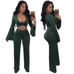 2019 Spring two piece set Women tracksuit Plus size Sexy Solid color Crop Top Tight cropped tops Long Pant