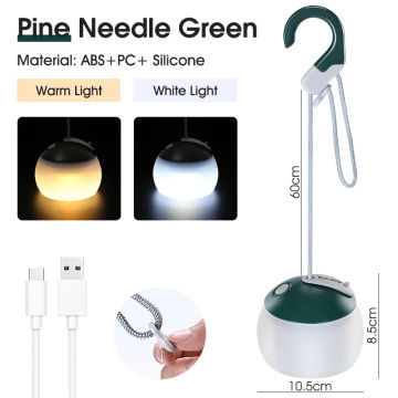 Portable Camping Light USB Rechargeable Hook Camping Lantern Adjustable Outdoor Waterproof Tent Lights Emergency Table Lamp