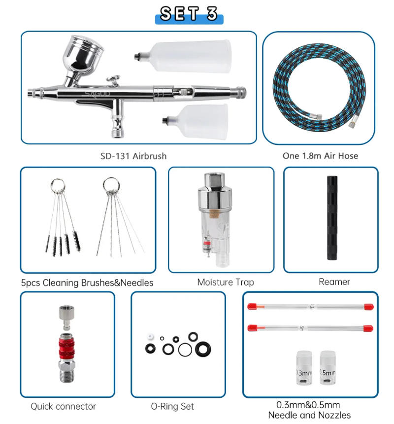 Description Picture 6 of itemDual Action Airbrush Kit Gravity Air Brush Gun with 0.3/0.5mm Nozzle Cleaning Brush Accessories for Nails Cake Model Painting