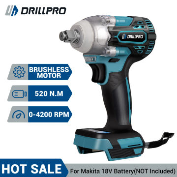 Drillpro 520N.M Brushless Cordless Electric Impact Wrench Rechargeable 1/2