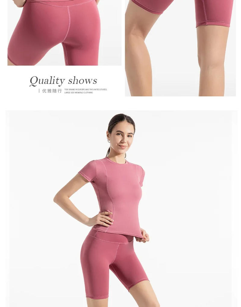 Description Picture 6 of itemRunning Sports Tight Peach Capris Women's Spring and Autumn Thin Outerwear Slim Short Sleeve T-shirt Shorts Set 2 PCS/Set