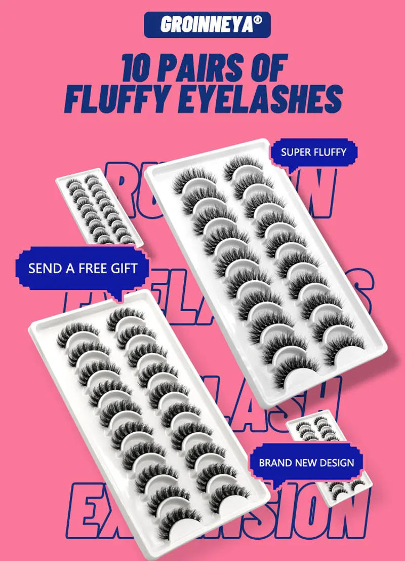 Description Picture 2 of itemGROINNEYA False Eyelashes 5/7/10 pairs Eyelashes 6D Mink Lashes Faux Mink Fluffy Lash Soft Full Thick Wispy Eyelashes Extension
