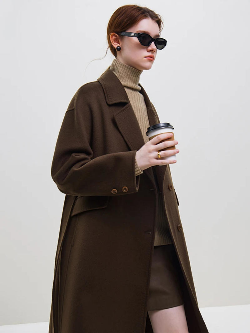 Description Picture 5 of itemFSLE 95.4% Wool 4.6% Camel Hair Women Long Temperament Camel Wool Coats 100% Wool Office Lady Drop Sleeve Black Woolen Jackets