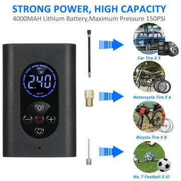 Tire Inflator Portable Air Compressor 150PSI Electric Air Pump with Pressure Gauge LED Light 4000mAh USB Rechargeable