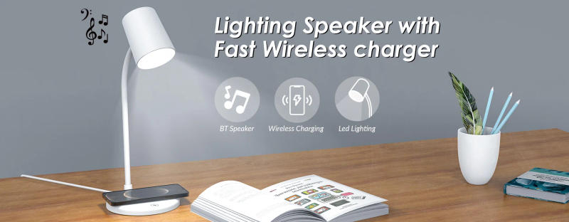 Description Picture 2 of itemWireless Charging Desk Lamp Bluetooth Speaker 3 in 1 Night Light USB Charging LED Desk Lamp Bluetooth Audio Wireless Charger