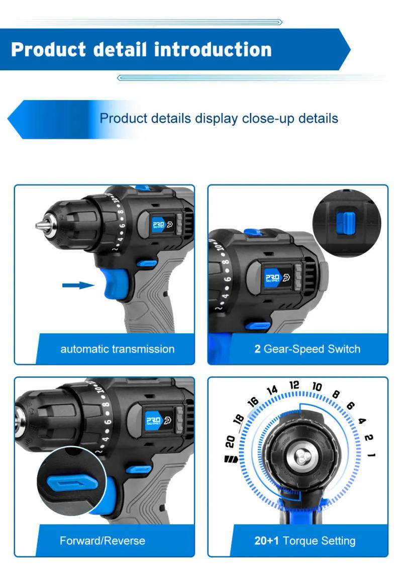 Description Picture 6 of itemBrushless Electric Drill 20V 45NM Cordless Drill Mini Driver Electric Power Tools Repair Screwdriver 5pcs Bit by PROSTORMER