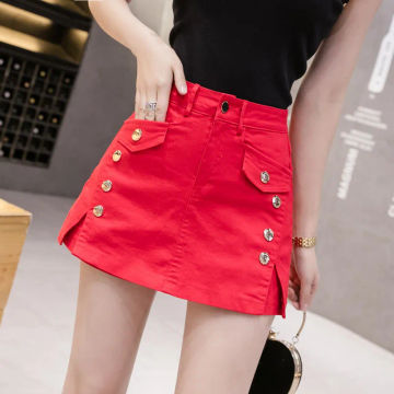 New Fashion Summer Denim Skirt Shorts Women Streetwear Jeans Women's Denim Shorts High Waist Slim Girls Slit Red Shorts Femme