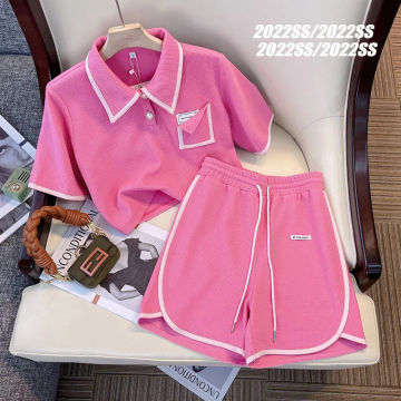 Women Home Casual Short Suit POLO T Shirt Top And Pant Two Piece Set Female 2 Piece Tracksuit 2023 Fashion Summer New Clothing