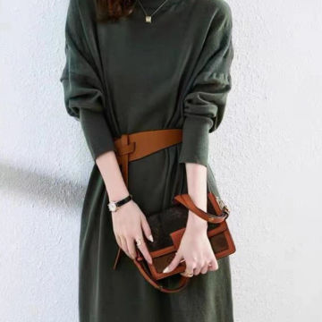 New in Women's Autumn Winter Sweater Long Dress Elegant High Collar Pullover Knitted Fashionable Commuting Women's Clothing
