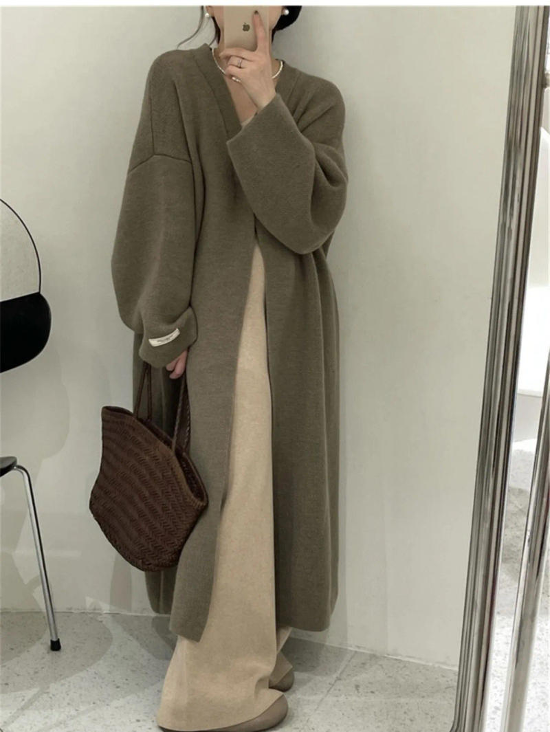 Description Picture 6 of itemNew Cardigan for Women 2023 AutumnSolid Winter Mid-length Sweater Jacket Casual Commute Skinny Loose Knitted Coat Women Clothing