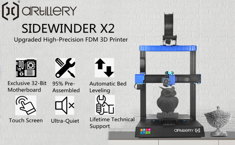 Description Picture 2 of itemArtillery 3D Printer Kit Sidewinder X2 SW-X2 300x300x400mm ABL Large Plus Size High Precision Dual Z Axis TFT Touch Screen