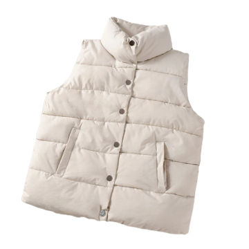 Comfy  Simple Solid Color Stand Collar Winter Cotton Puffer Vest Versatile Padded Puffer Drawstring Hem   Female Clothing