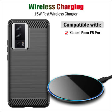 15W Fast Qi Wireless Charger for Xiaomi Poco F5 Pro Wireless Charging Pad with USB Cable Gift Case for POCO F5 Pro