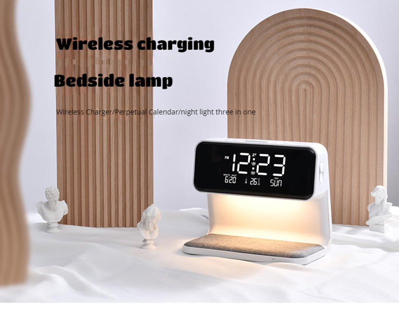 Description Picture 2 of itemCreative 3-in-1 Bedside Lamp Wireless Charging LCD Alarm Clock Wireless Phone Charger for Iphone