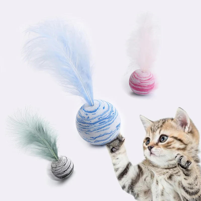 Description Picture 2 of itemCat Toys interactive Ball Feather Funny Star Ball Plus Feather Foam Ball Throwing Toys Plush Toys Pet Supplies katten toy