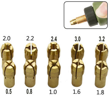 0.5-3.2mm 10pcs Electric Grinding Accessories Sets Drill Brass Electric Grinder Three-Prong Collet Chuck For Dremel Rotary Tool