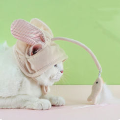 Pet Tease Cat Stick Wearing Feather Hat Creative Cat Gead Cover Fun Gray Big Eyed Fish Cat Self Hi Toy