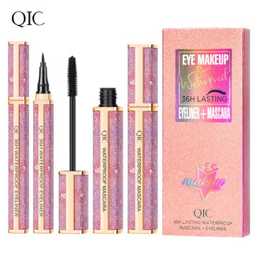 4D Fiber Mascara & Eyeliner Set 2 In 1 Mascara Eyeliner Pencil 36H Long-Lasting Smudge-Proof Liquid Eye Liner Pen Mascara Kit