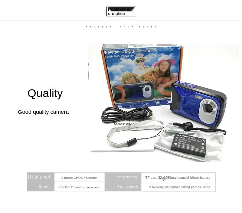 Description Picture 3 of itemELRVIKE HD1080P HD Waterproof Digital Camera Bare Metal Diving Camera 2.8 Inch Color Screen Panoramic Video