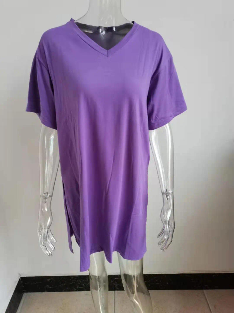 Description Picture 4 of item2023 Summer Short Sleeve Set European and American Solid Color Mid Length Split Short Sleeve Shorts Set