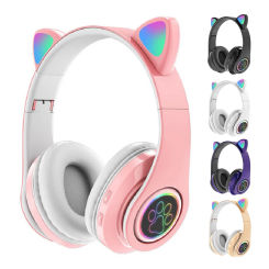 Cute Cat Ear Wireless Headphone Low Latency Bluetooth-Compatible Stereo Headsets Over-Ear Headphone for Smartphone/Pad/Laptop