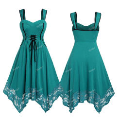 ROSEGAL Plus Size Lace Up Pockets Lace Insert Cami Dress Women Spring,Summer Casual Streetwear Light Green Dresses Vestidos 5XL