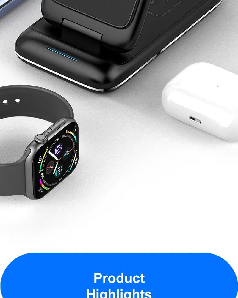 Description Picture 3 of item3 in 1 Wireless Charger Stand Foldable for iPhone 14 13 12 11 XS XR X 8 Apple Watch 8 7 6 Airpods Pro 15W Fast Charging Station