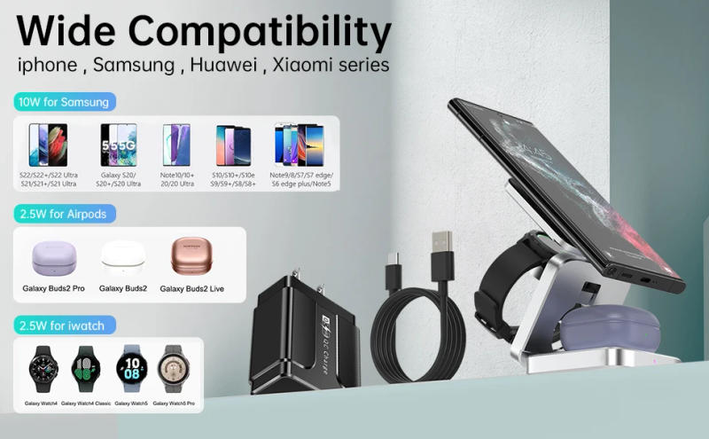 Description Picture 2 of itemFoldable 3 in 1 Wireless Charger Stand for Samsung Galaxy S23 Magnetic Fast Charging Dock Station for Watch5 Holder Buds2 Pro
