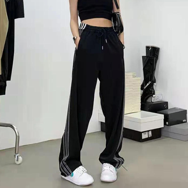 Description Picture 5 of itemGidyq Summer Striped Wide Leg Pants Women Fashion Breasted Loose Sweatpants Y2K Streetwear Female High Waist Straight Trousers
