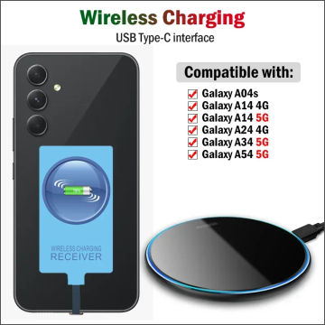 Qi Wireless Charging for Samsung Galaxy A54 A34 A24 A14 A04 A04S Wireless Charger Pad with USB Type-C Receiver Adapter
