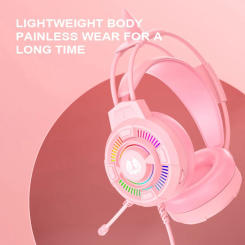 Wired Gaming Headset Pink Cat Ears RGB Backlight Over-Ear Headphone Noise Cancelling Mic Surround Sound Headset For Laptop