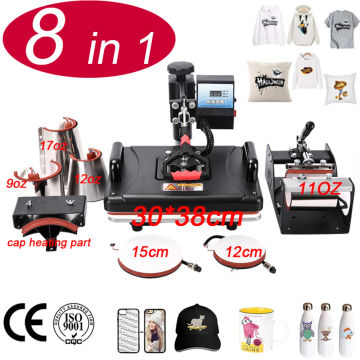 Free Shipping 8 In 1 Heat Press Machine Sublimation Printer For Customizing Mug/Cap/T Shirt/Bottle/Phone Case/Hoodie
