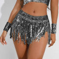 Women Sexy Sequins Tassel Skirts Shorts Shiny Elastic Waist Booty Shorts Party Dance Raves Festival Bottoms Dancer Costume Wraps