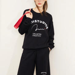 AMII Minimalist Sweatshirts Women 2023 Spring 100% Cotton Fashion Letter Sweatshirt Elastic Waist Short Pant Separately 12341161