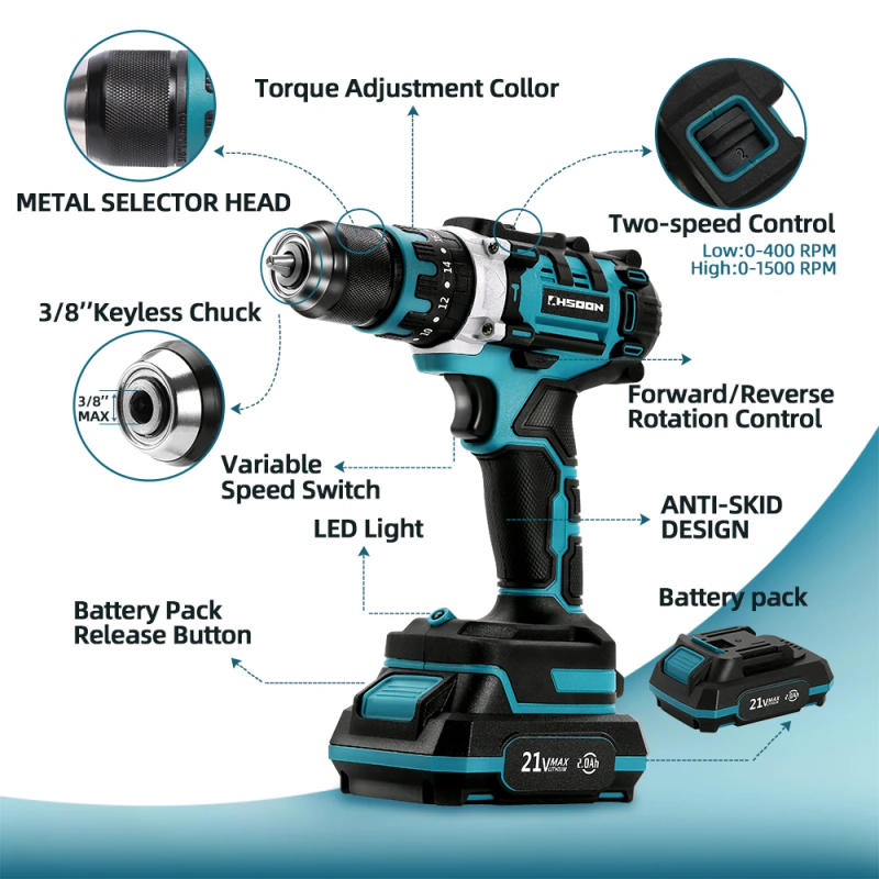 Description Picture 6 of item21V 10mm Brushless Electric Drill 18+3 Cordless Screwdriver With Impact Function For Makita Battery Power Tool