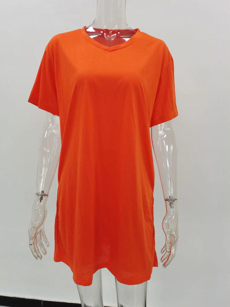 Description Picture 6 of item2023 Summer Short Sleeve Set European and American Solid Color Mid Length Split Short Sleeve Shorts Set