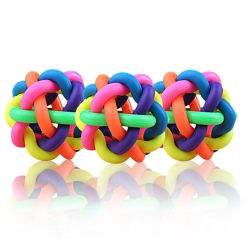 Pet Funny Toys for Small Dogs Colorful Bells Rubber Balls Cat Dog Molar Chewing Toy Puppy Kitten Interactive Rainbow Balls 1Pcs