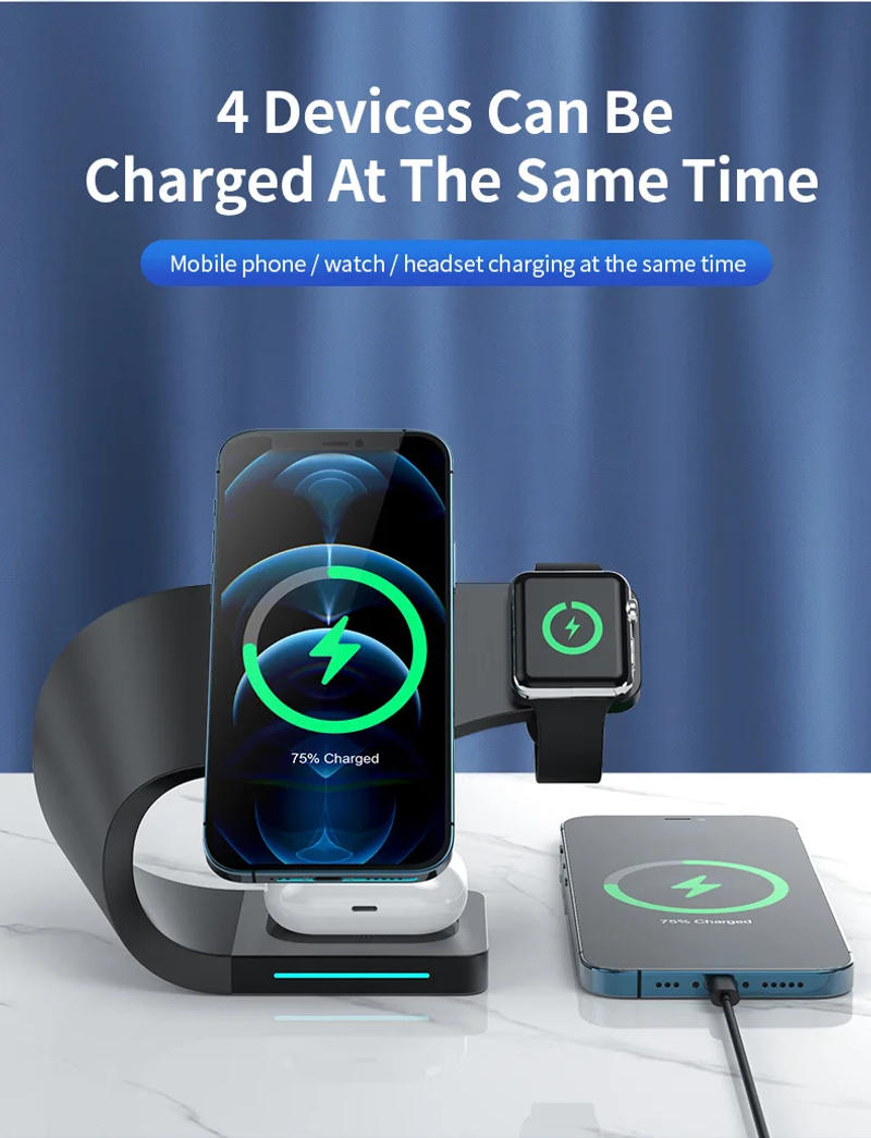 Description Picture 3 of item4 in 1 magnetic wireless charging stand For iPhone 15 14 13 12 fast Charging Station Dock for Apple iwatch Airpods