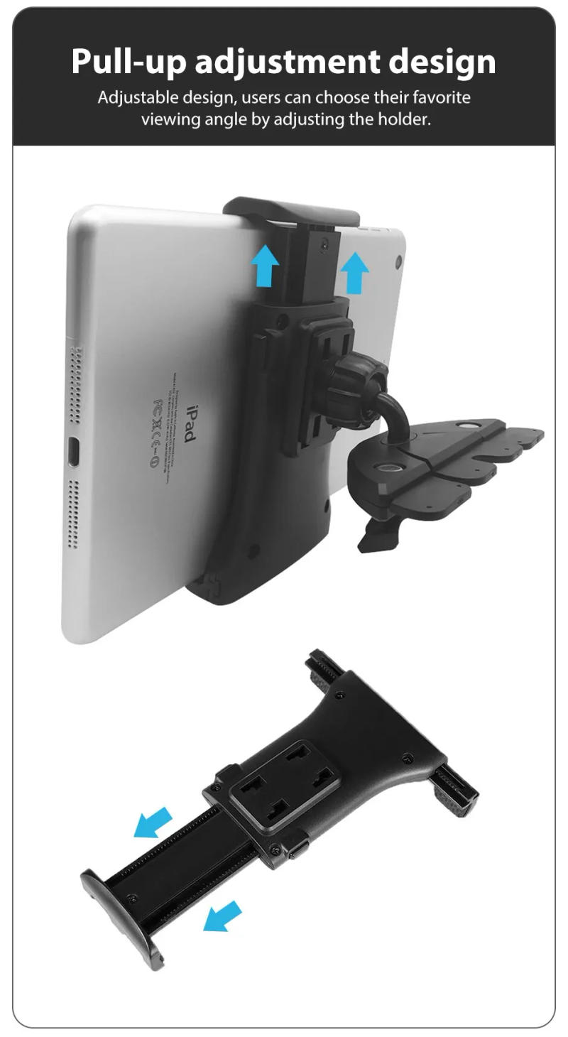 Description Picture 3 of itemXNYOCN Adjustable Car CD Slot Tablet Stand Phone Holder for iPhone 14 13 12 11 iPad Pro Air Mini 4 to 12 Inch Samsung Iconic Brand Pad